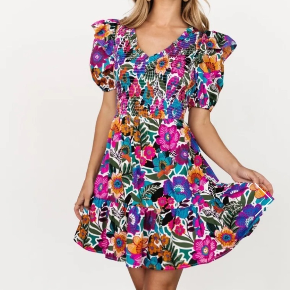 Baltic Born Kyrie Puff Sleeve Mini Dress Multi Color Rainbow Size Medium